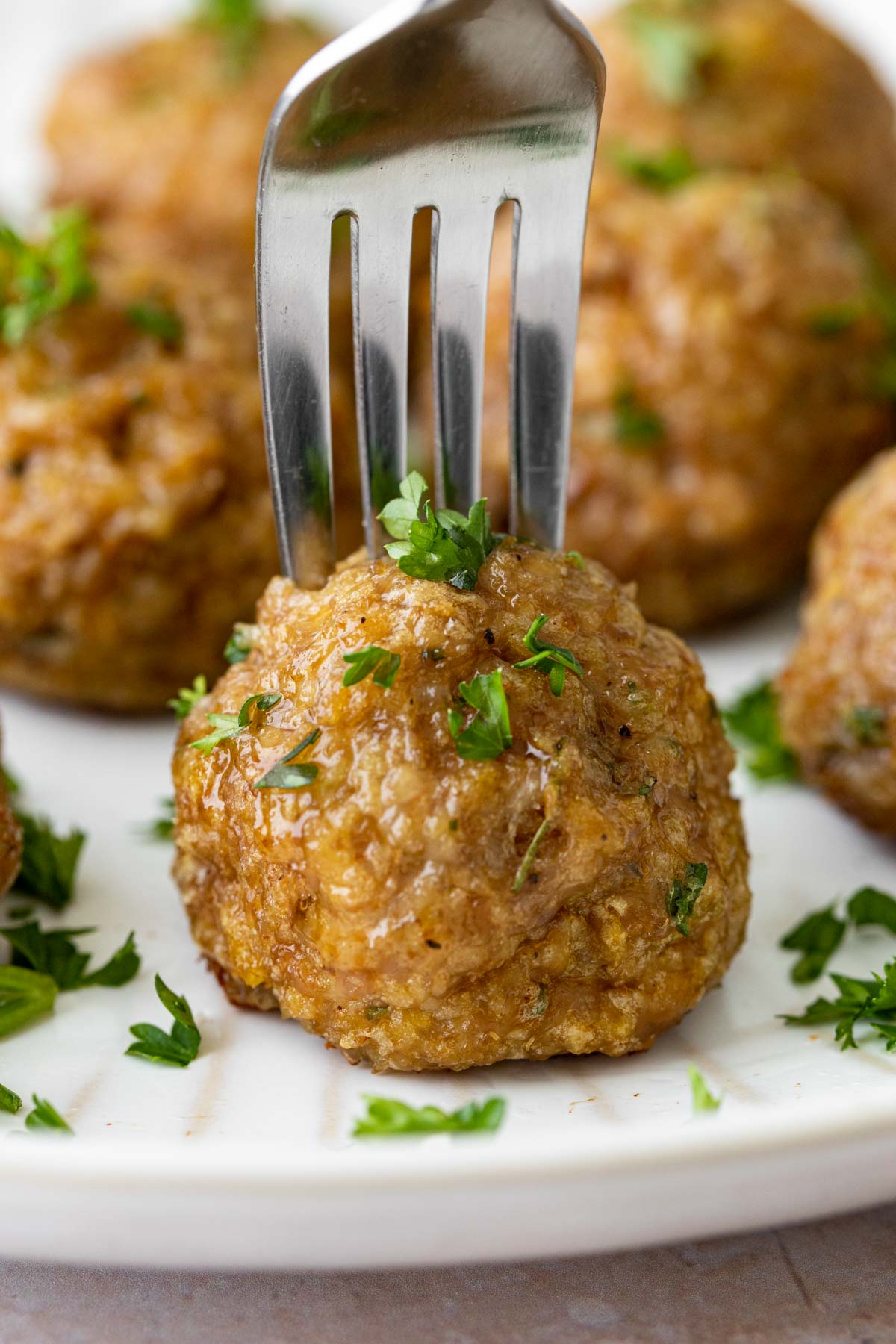 Turkey Meatballs close up on fork