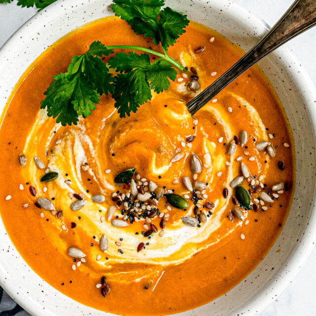 Carrot soup in serving bowl
