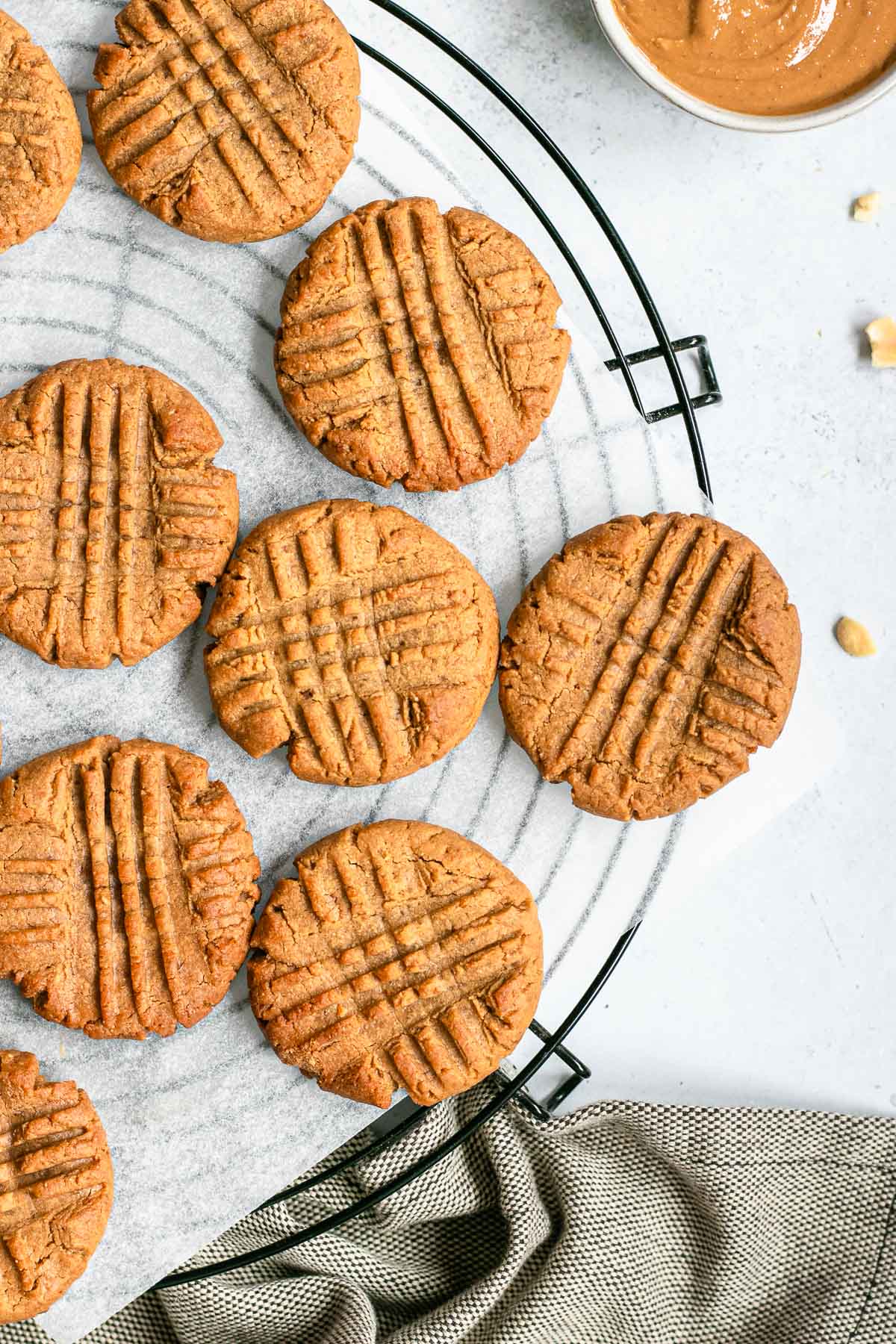 Flourless Peanut Butter Cookies on parchment paper