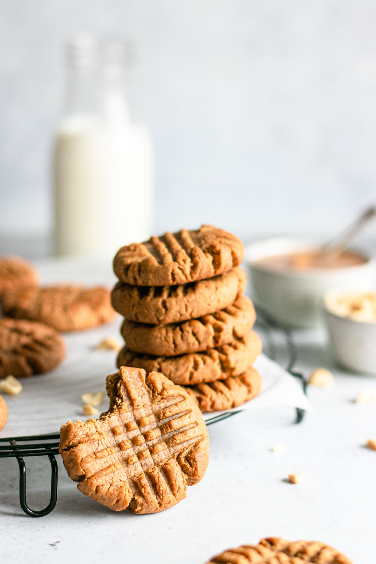 Flourless Peanut Butter Cookies stacked 