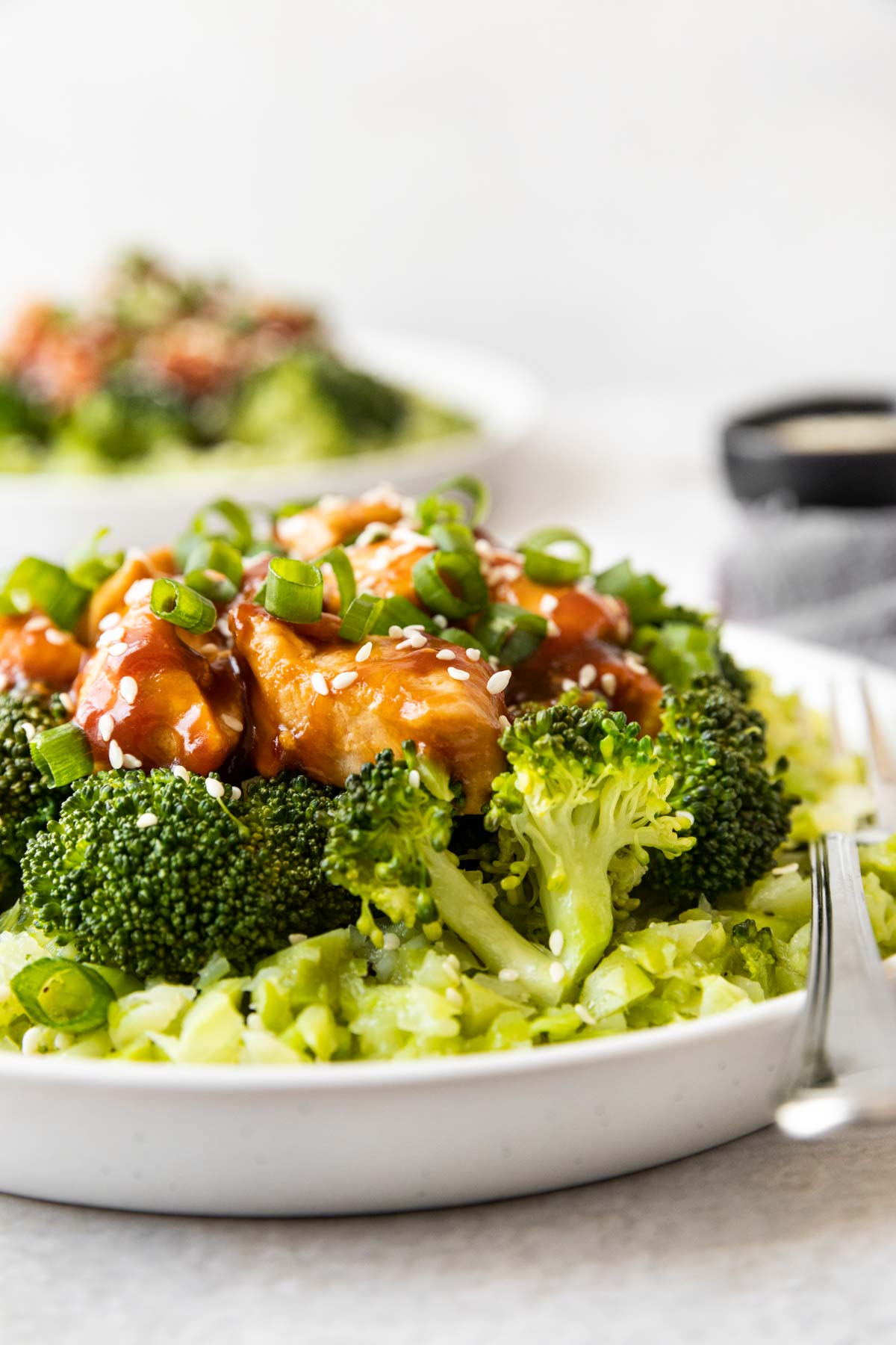 Sesame Chicken Broccoli Rice on a plate