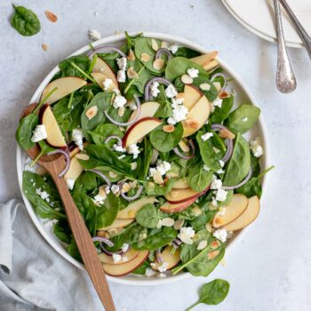 Spinach Salad with Red Wine Vinaigrette in bowl
