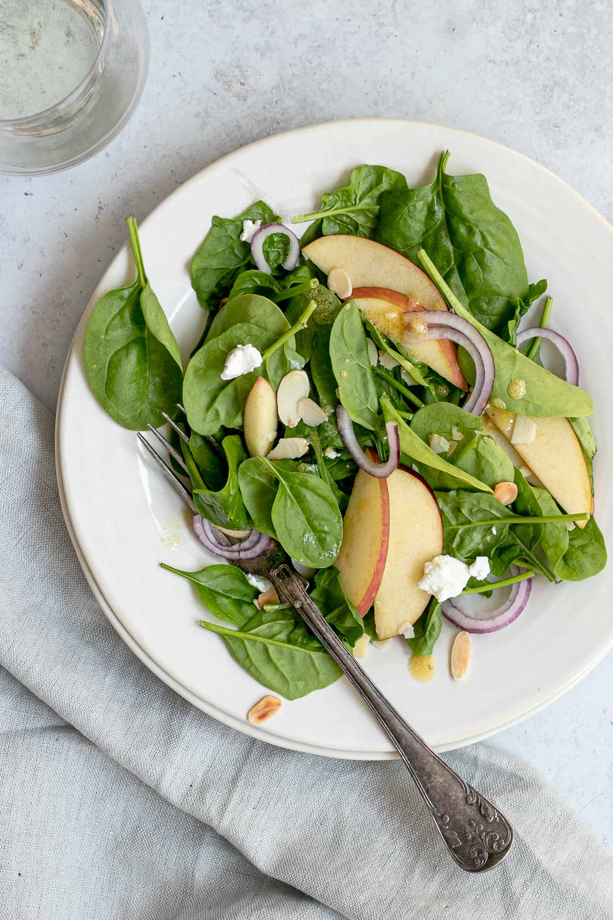 Spinach Salad with Red Wine Vinaigrette on plate