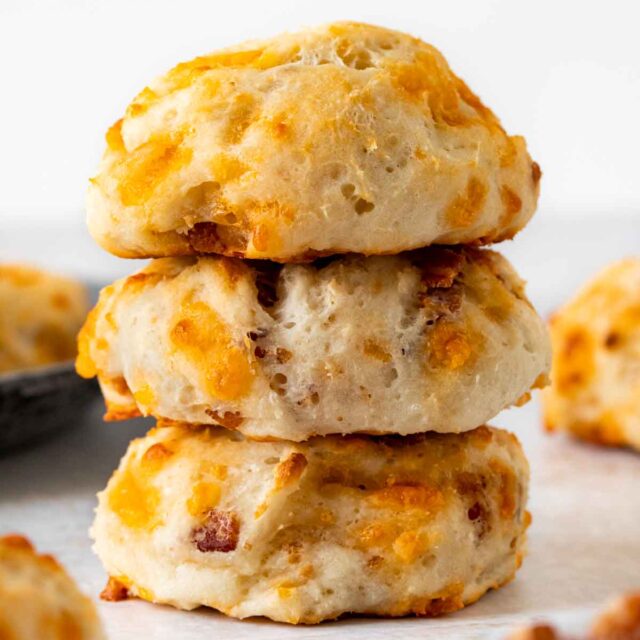 Yogurt Cheddar Bacon Biscuits stacked
