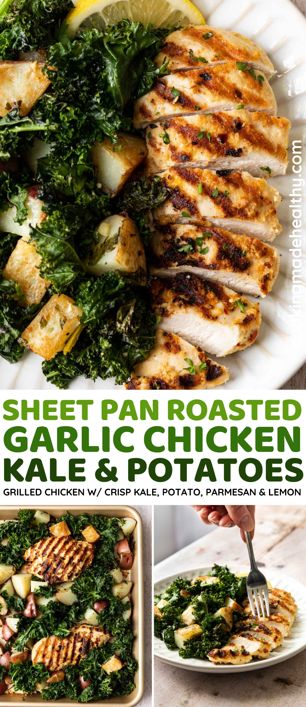 Sheet Pan Roasted Garlic Chicken, Kale and Potatoes collage