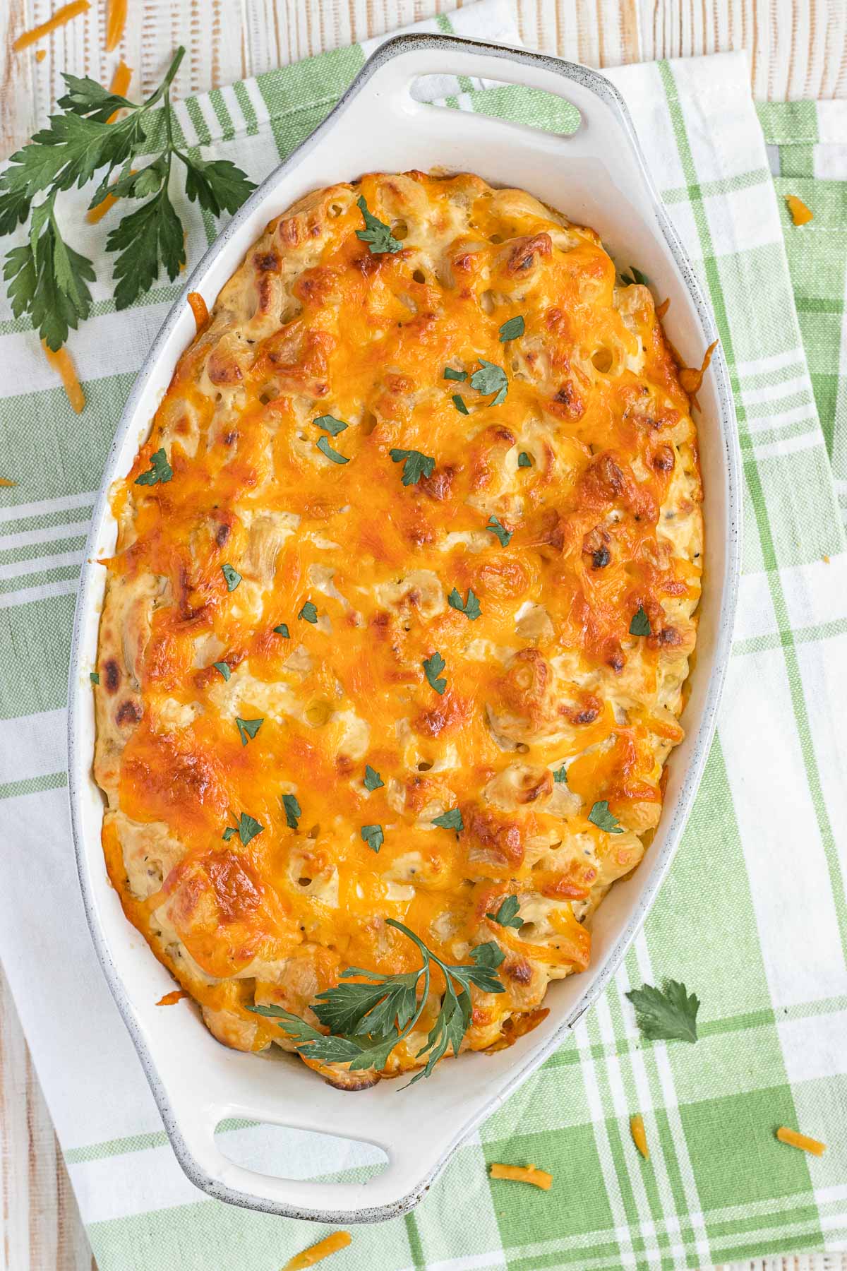 Healthy Baked Macaroni and Cheese in baking dish