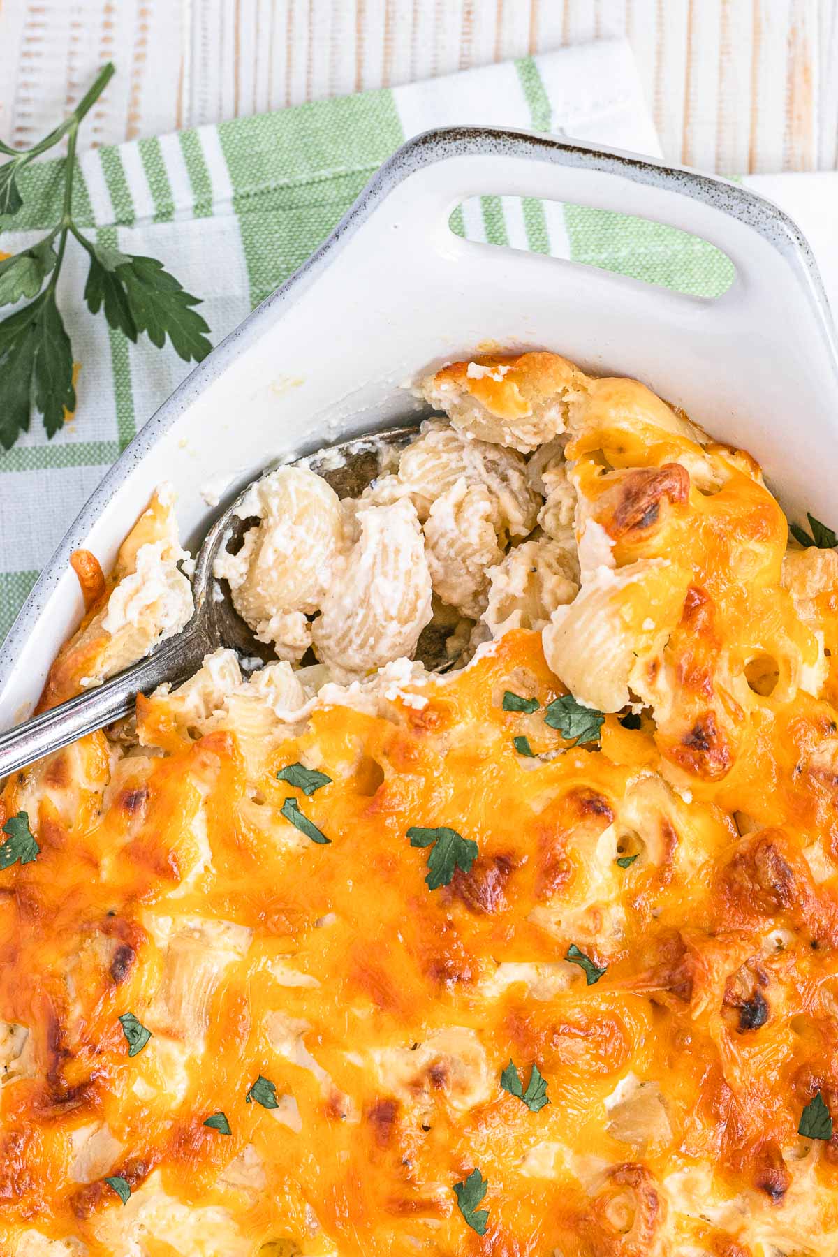 Healthy Baked Macaroni and Cheese in baking dish