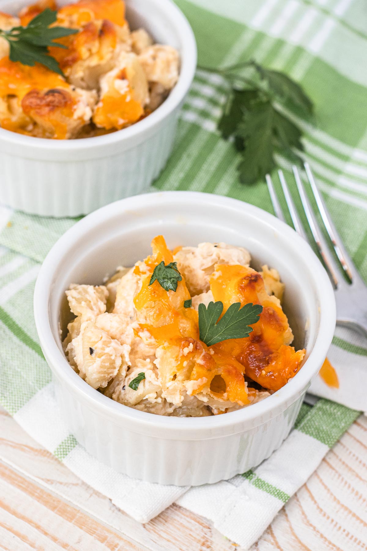 Healthy Baked Macaroni and Cheese in ramekin