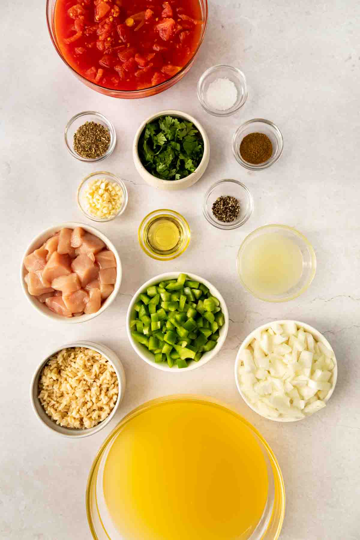 Mexican Chicken Stew ingredients in bowls